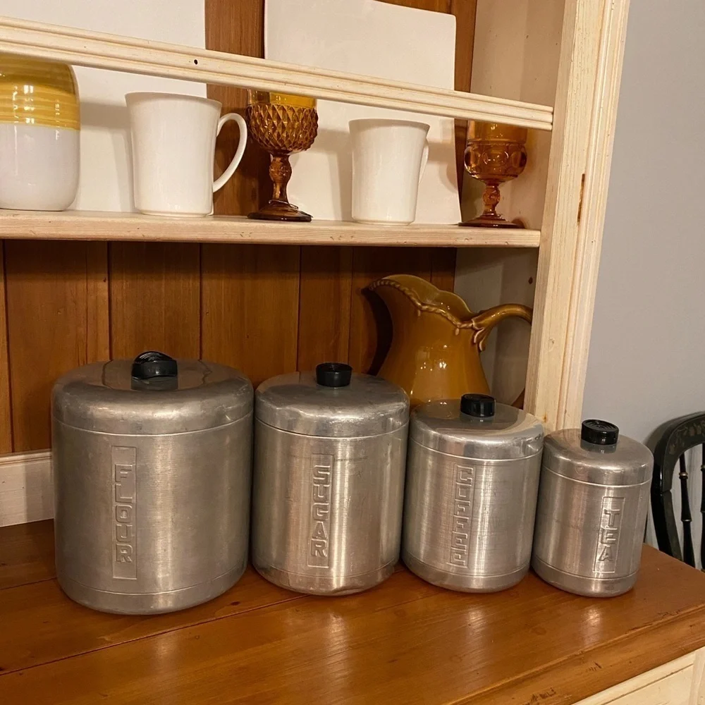 Aluminum Spun Kitchen Ware Canister Set Vintage Midcentury Modern Set of 4
